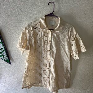 American Eagle Outfitters Soft Cream Eyelet Button Shirt